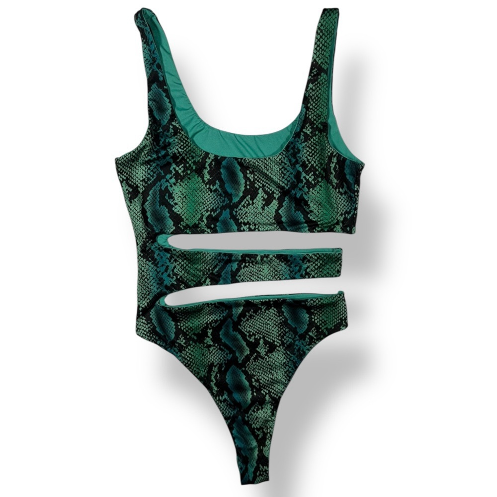 Superdown Gracie Green Black Python Snakeskin Cut… - image 5